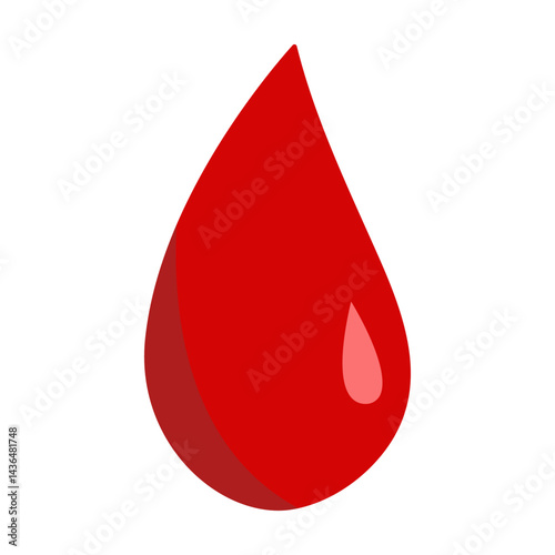 Red blood drop.Droplet of red liquid isolated on white background.Blood donation icon, medical symbol vector graphic illustration.