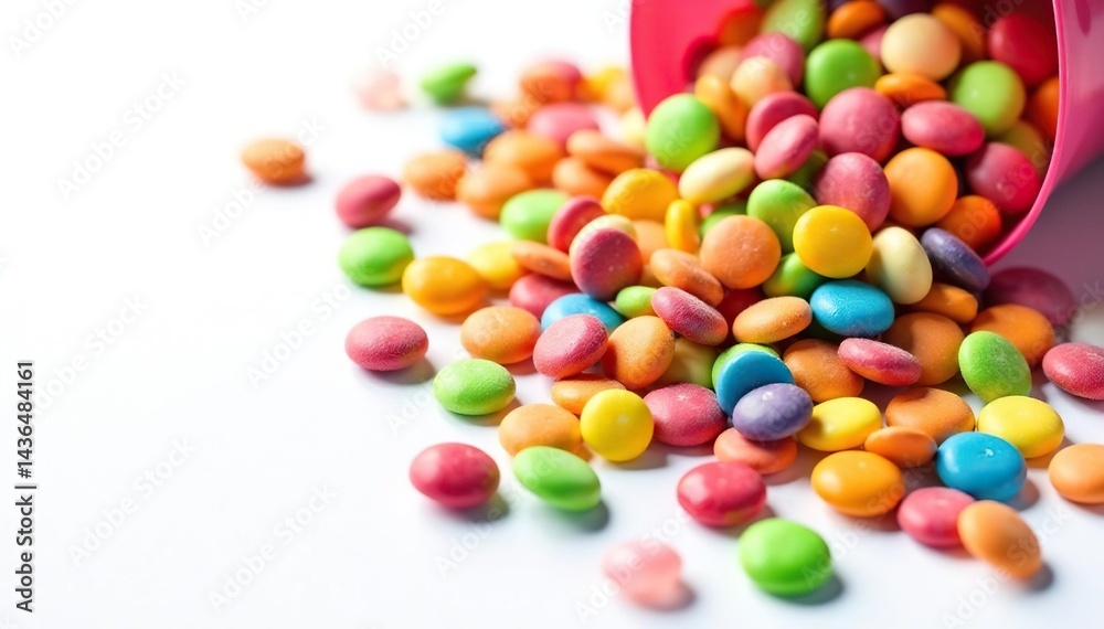 Pile of colorful candy and chips on white background, chocolate, soda, sugary