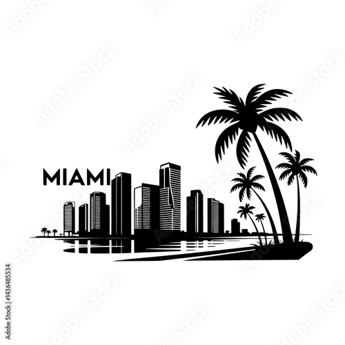 Miami Skyline Silhouette — Tropical Coastal City Vector Illustration