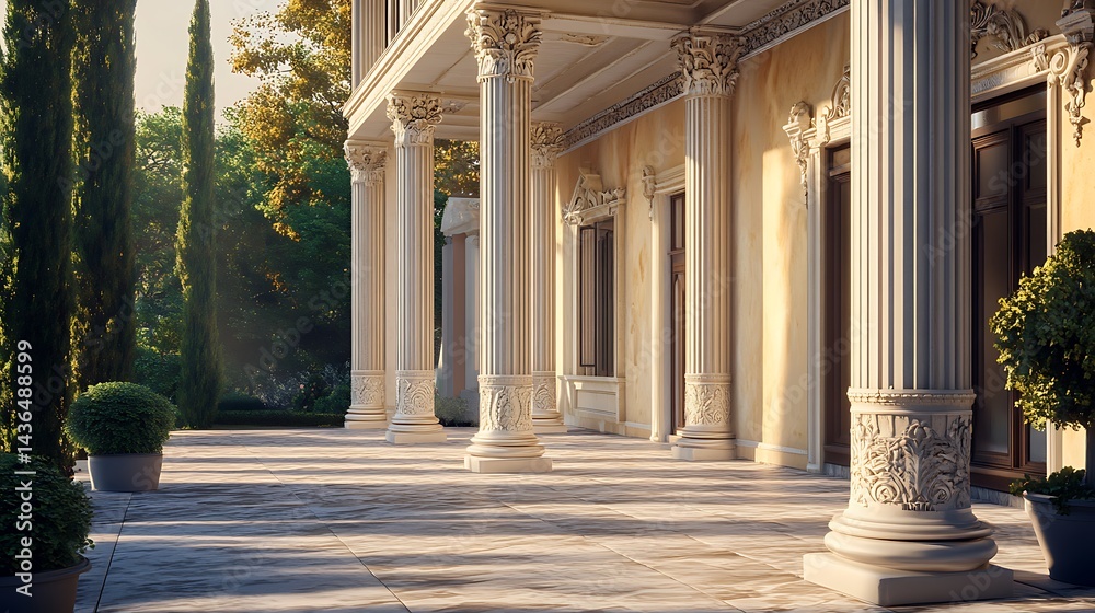 Fototapeta premium Majestic columns of a Greek temple with detailed architectural design high resolution picture