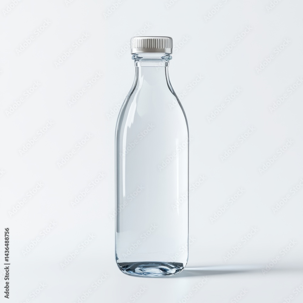 Empty Clear Glass Bottle with White Cap Empty Clear Glass Bottle with White Cap