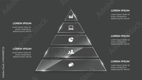 3D Glass Pyramid Infographic. 5 Step Business Funnel Vector