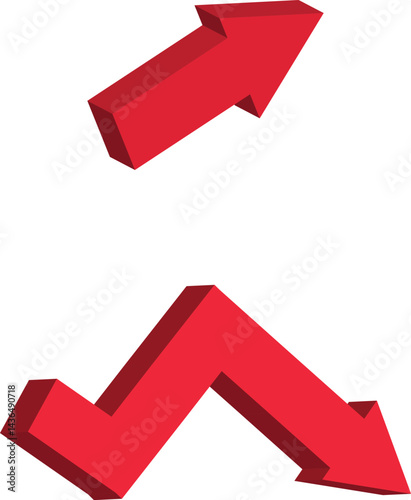 3D Red Arrows Up and Down, Trend Concept, Business Growth and Decline Illustration

