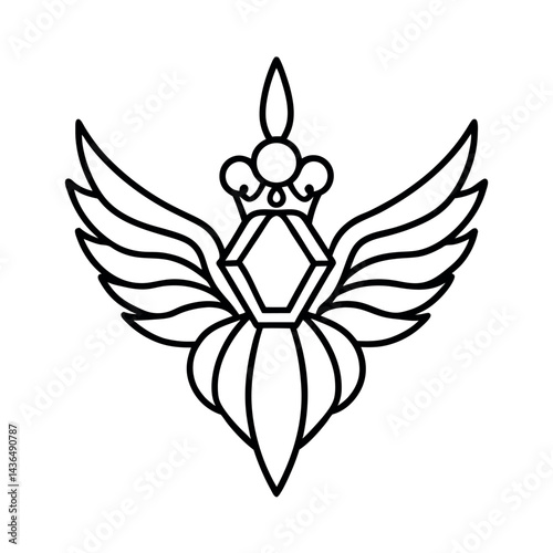 symmetric wings holding a crown or jewel on white
