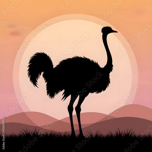 ostrich silhouette in the desert