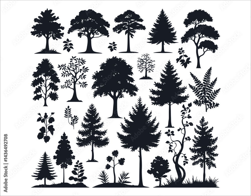 Fototapeta premium Symmetrical Forest Tree Line Silhouette