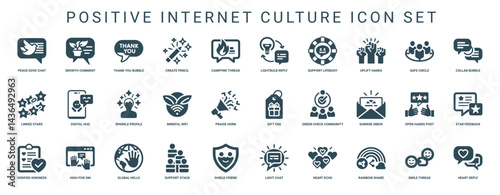 collection icons positive interactions values within online communities digital culture, Verification Friendship Global Light