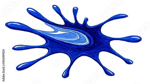 Vivid blue paint splatter, dynamic, glossy texture, isolated