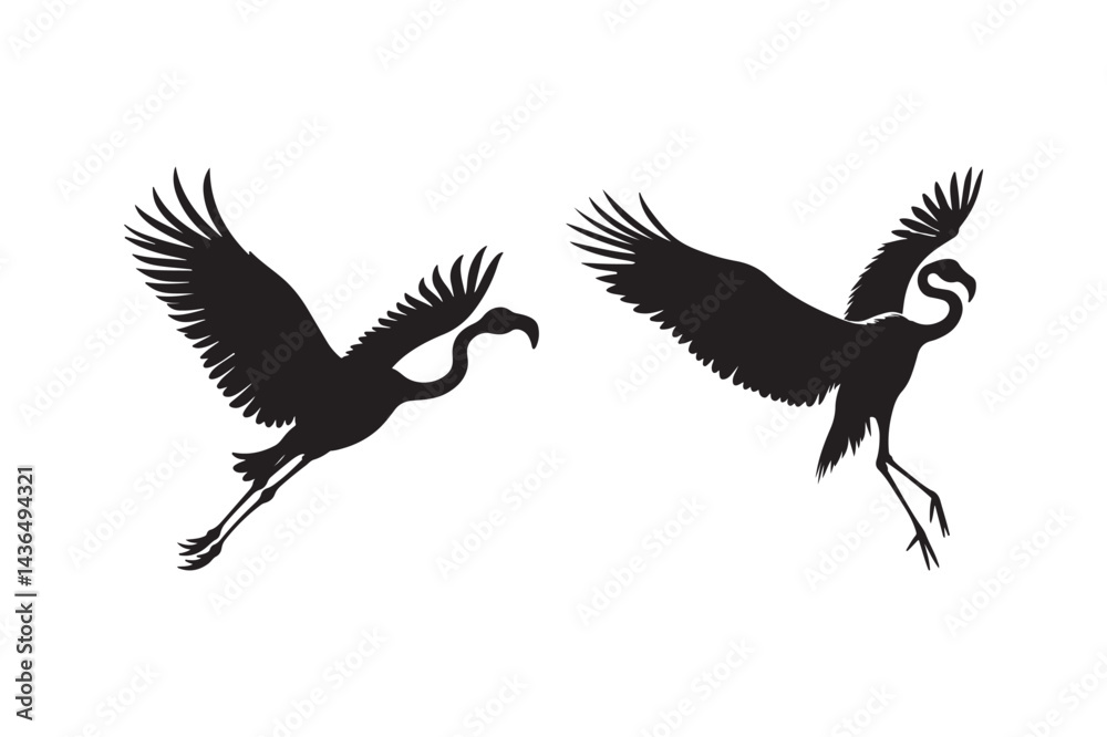 Obraz premium Flying Flamingo Silhouette Vector Art Elegant Bird in Flight Outline for Print, Tattoo, and Design