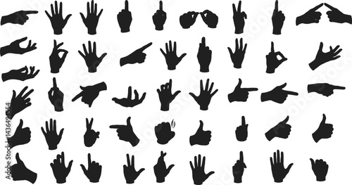 hand silhouette illustration, various hand gestures, perfect hand vector 