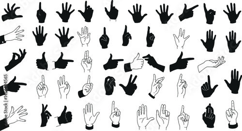 hand silhouette illustration, various hand gestures, perfect hand vector 