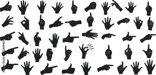 hand silhouette illustration, various hand gestures, perfect hand vector 