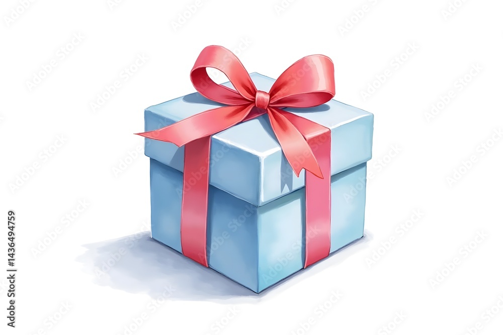 Watercolor Gift Box, Wrapped with Ribbon, Isolated on White Watercolor Gift Box, Wrapped with Ribbon, Isolated on White
