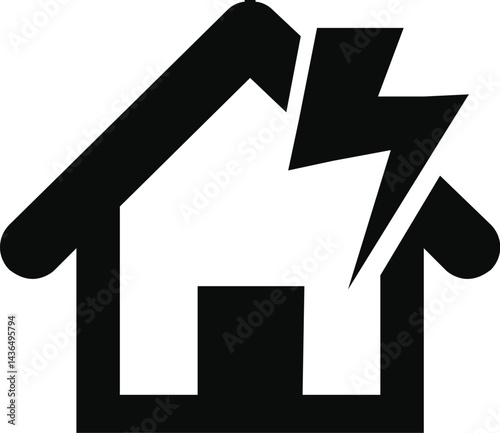 house icon with lightning strike.  home insurance for storms icon.
