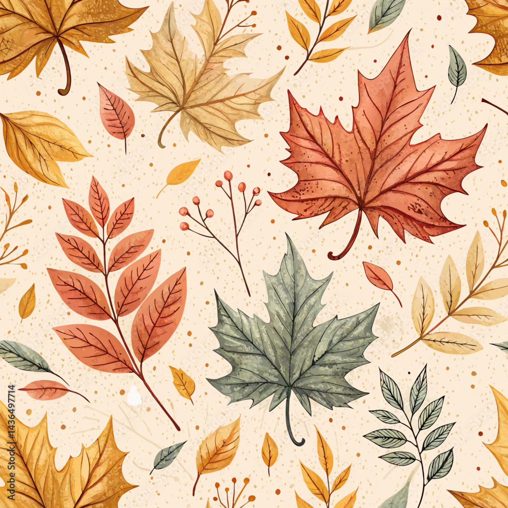 *Seamless Thanksgiving Leaves Background – Delicate Falling Autumn Foliage in Warm, Peaceful Watercolors*  