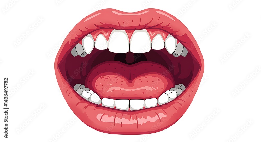 Fototapeta premium Open Mouth Showing Teeth and Tongue on White Background