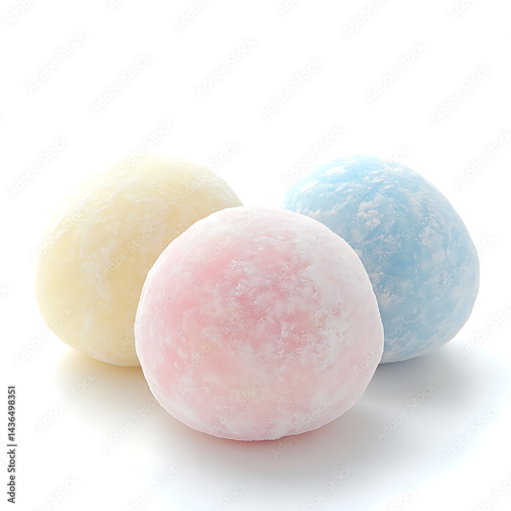 Three pastel-colored rice cakes create a soft and inviting image, perfect for a sweet treat concept. Three pastel-colored rice cakes create a soft and inviting image, perfect for a sweet treat concept.