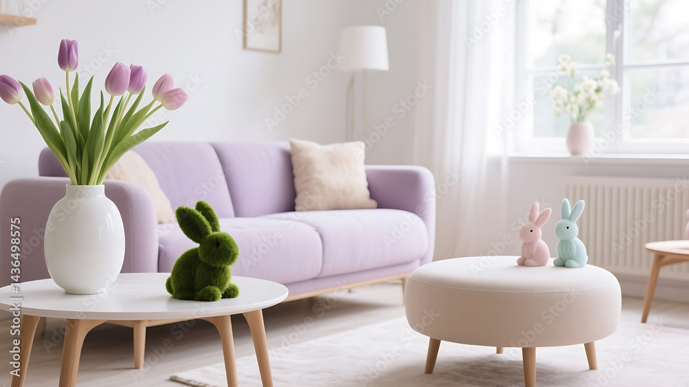 Naklejka premium Cozy Living Room Decorated in Soft Pastel Colors