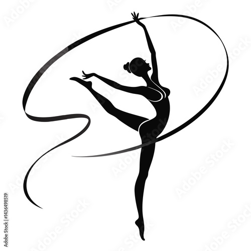 Silhouette of a Rhythmic Gymnast with Ribbon
