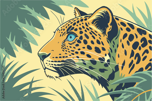 51 jaguar close-up portrait, vibrant blue eyes, spotted golden fur, soft bokeh background, lush green foliage, intense gaze, wildlife photography, high detail, sharp focus, dramatic lighting, 8k resol