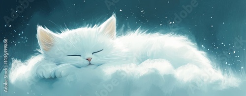 Whimsical animal cute illustrated cats with closed eyes and stars, cute pastel pet