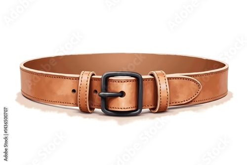 Watercolor Illustration of Leather Belt Accessory on White Background