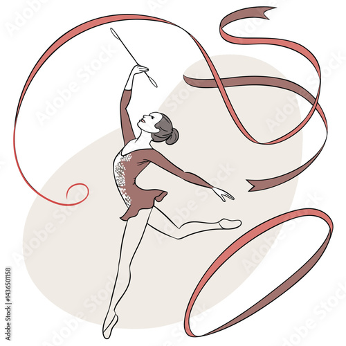 Graceful Rhythmic Gymnast with Ribbon