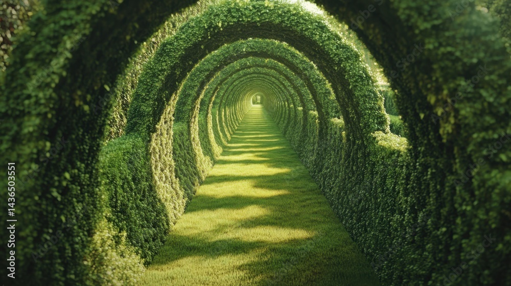 Green tunnel symbolizing a sustainable path to an eco-friendly future Green tunnel symbolizing a sustainable path to an eco-friendly future