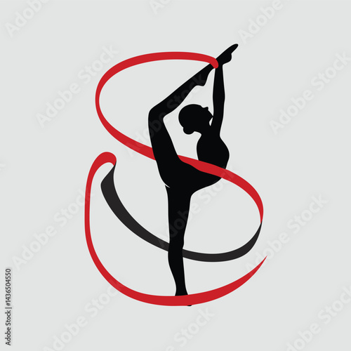Silhouette of a Rhythmic Gymnast with Ribbon