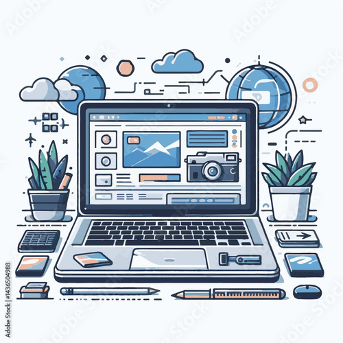 computer, laptop, business, technology, digital, internet, pc, monitor, notebook, communication, screen, modern, desktop, work, background, isolated, blank, display, keyboard, mockup, front, object, d