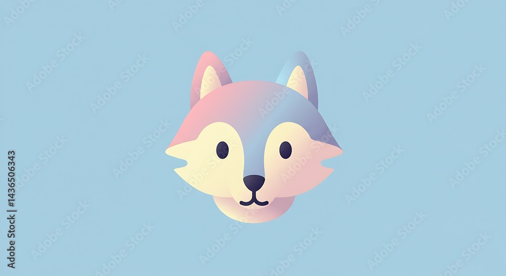 Fototapeta premium Cartoon Animal Head with Pastel Colors on Light Blue Background