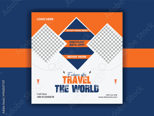 Social media Travel Agency Post banner template and Traveling vector design
