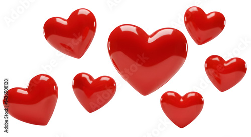 3d Red Hearts at transparent background