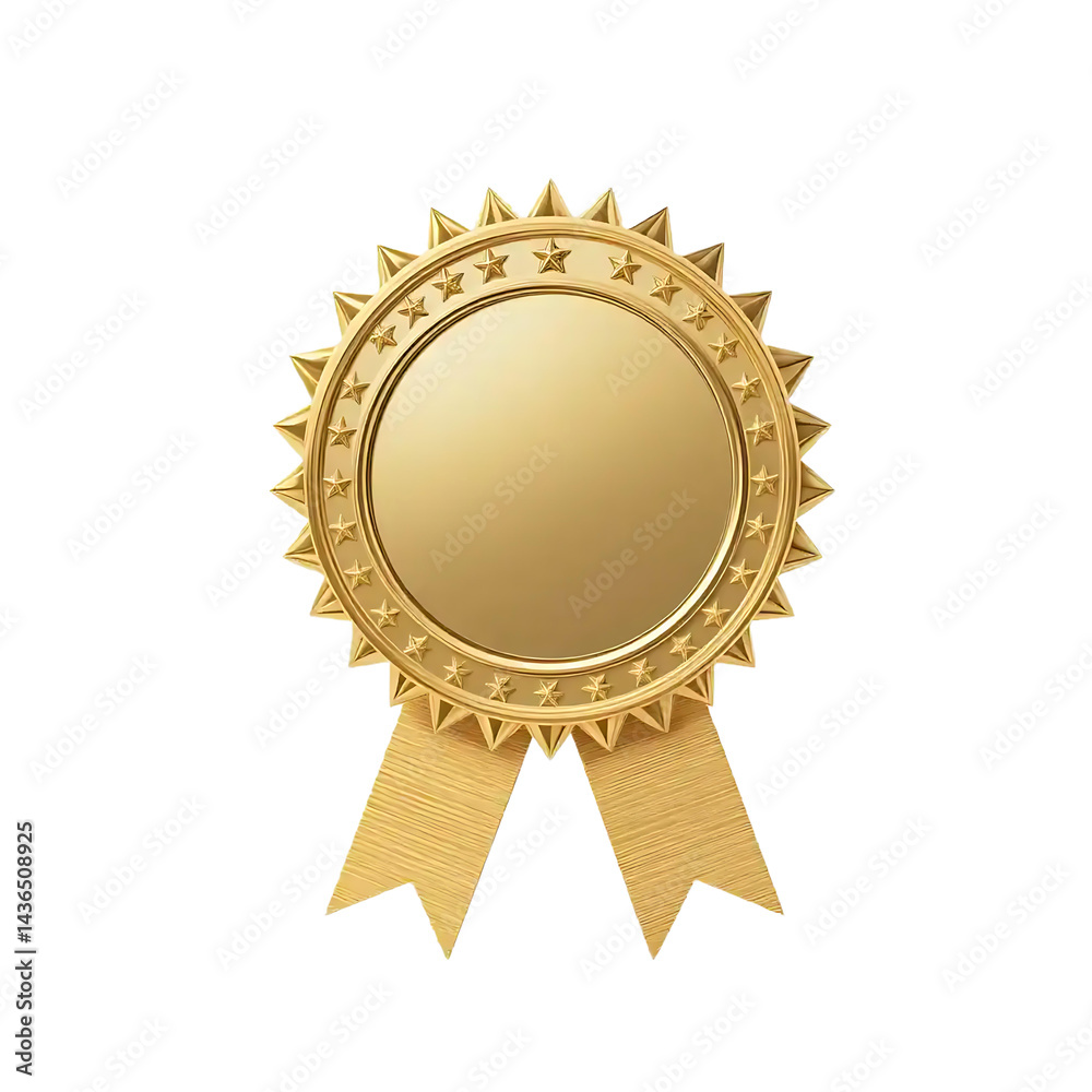 Golden Seal or Emblem with Stars and Ribbons - Official Mark of Quality or Award