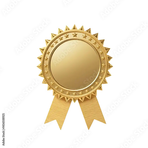 Golden Seal or Emblem with Stars and Ribbons - Official Mark of Quality or Award