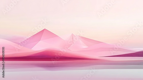 Pink Abstract Mountain Range Reflecting in Calm Waters