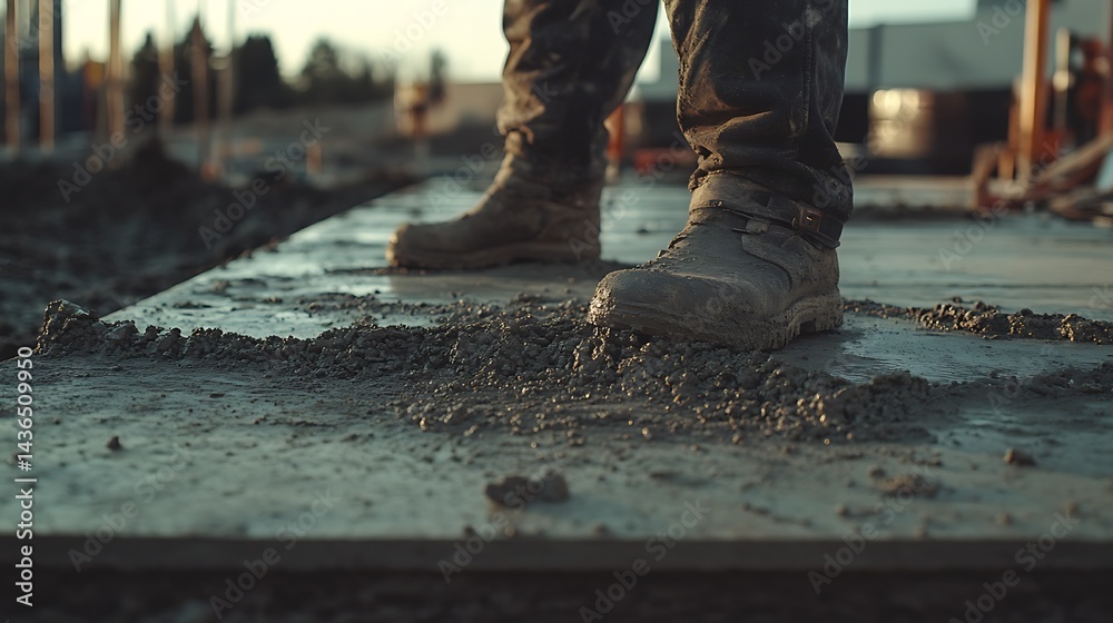 Construction Worker's Boots on Fresh Concrete Construction Worker's Boots on Fresh Concrete