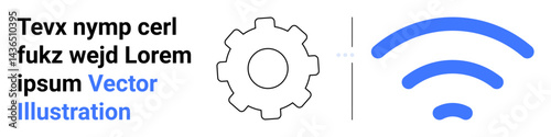 Black outline gear next to blue wireless symbol with a vertical dotted line, symbolizing settings, automation, and connectivity. Ideal for technology, internet, apps, IoT, networks tech tools