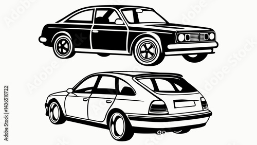Modern Car Vector  Silhouettes in Black Line Art Style