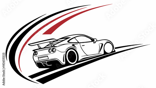 Sport Car Drift Vector Illustration in Black Line Art Style with Speed Trails