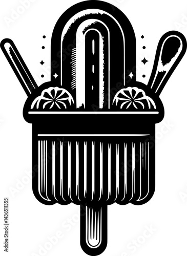 black and white ice cream isolated icon