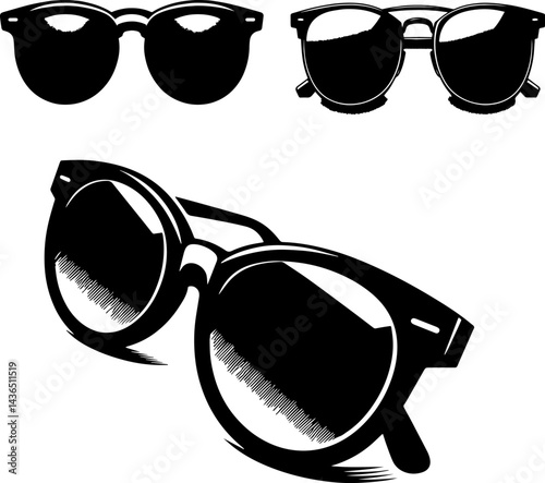 set of sunglasses silhouette vector on white background