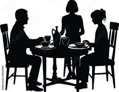 family breakfast table silhouette