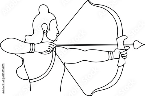 Lord Rama Vector Line Art Archery Depiction Outline Drawing Illustration Design