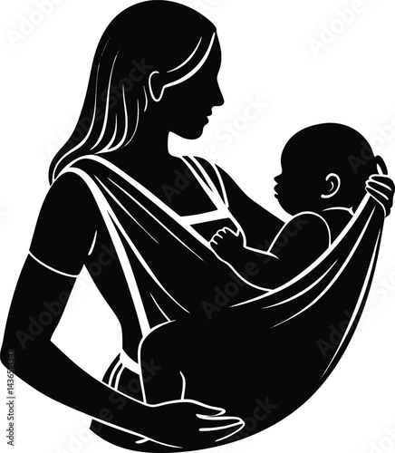 mom with baby in sling silhouette