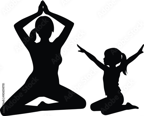mother and daughter doing yoga silhouette