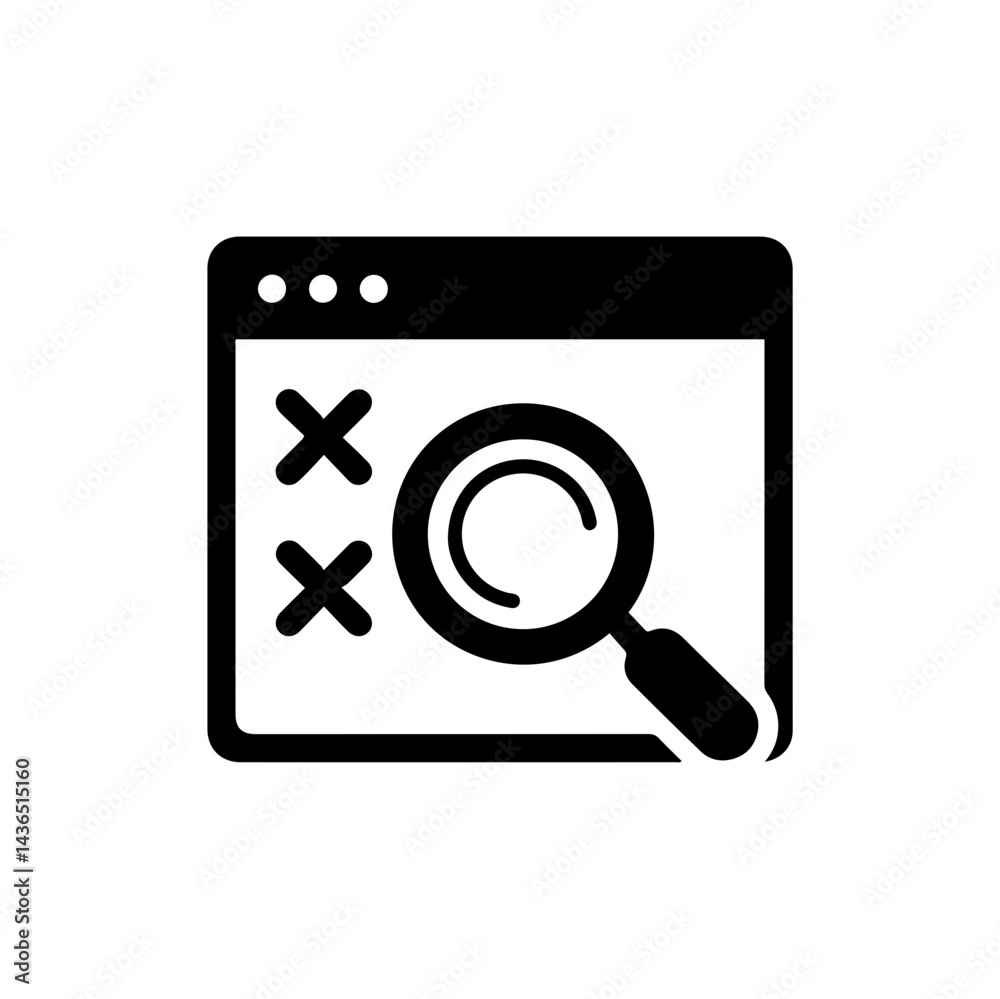 Black Icon of a Magnifying Glass Over a Website with SEO Analysis Black Icon of a Magnifying Glass Over a Website with SEO Analysis