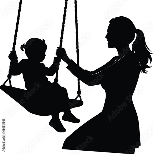 mom on swing with child silhouette