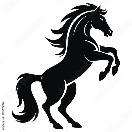 Majestic Black Stallion Rearing Up Silhouette