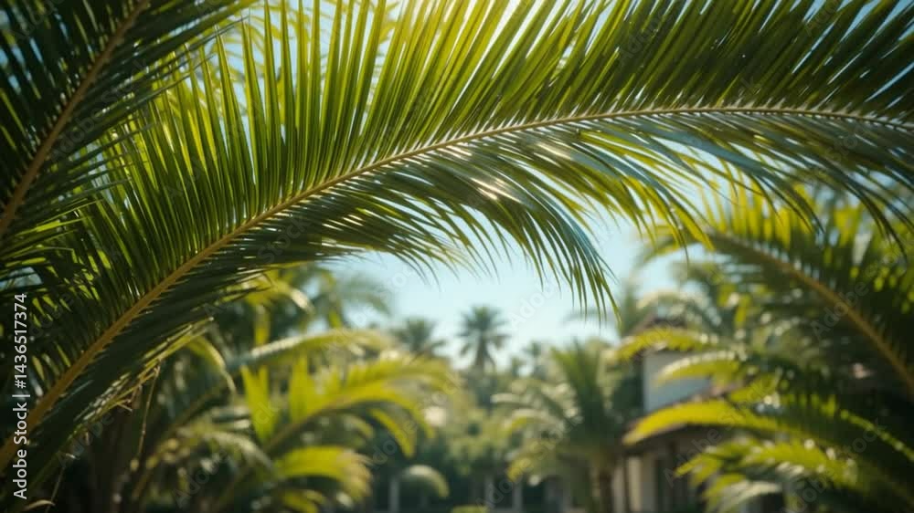 Palm Tree Branches Swaying in Tropical Sunlight Summer Vibe Palm Tree Branches Swaying in Tropical Sunlight Summer Vibe
